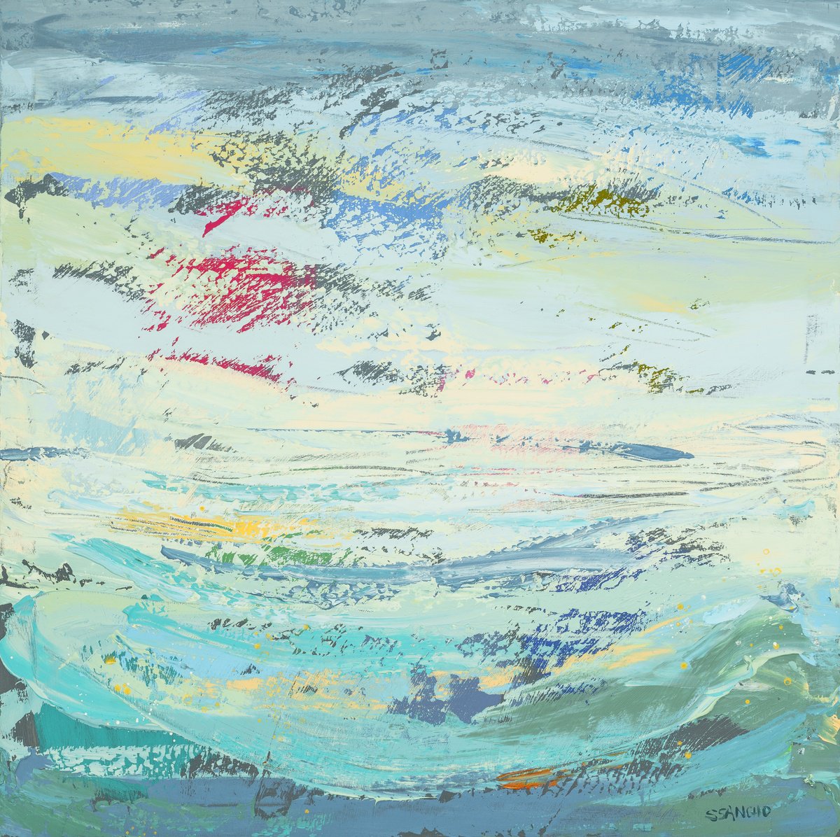 Abstract Landscape Acrylic Painting By Susana Sancho Beltran, 39 X 39", Emotional Seascape, Original Artwork