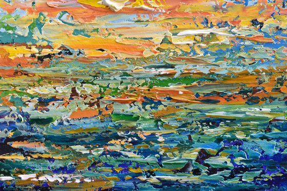 Colors of Sunset - Palette Knife Acrylic Painting, Seascape Artwork, Abstract Water Art
