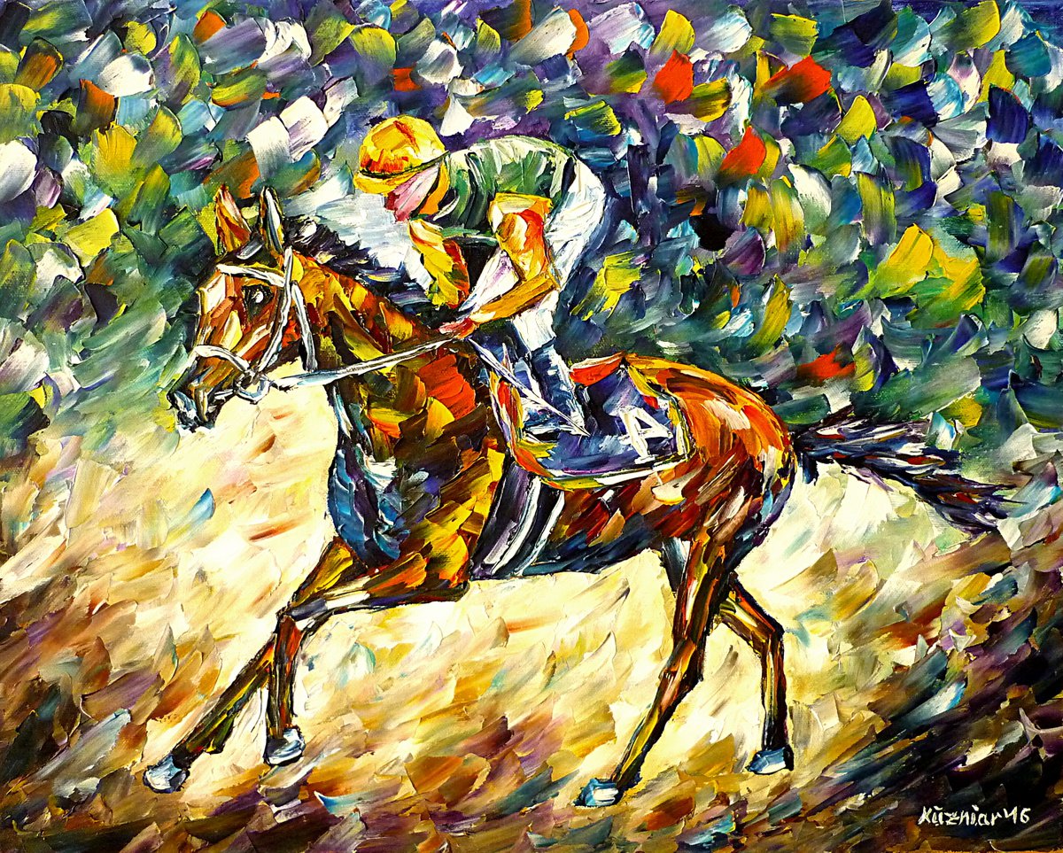 Expressive Animal Oil Painting By Mirek Kuzniar, 20 X 16", Jockey Ii, Original Artwork