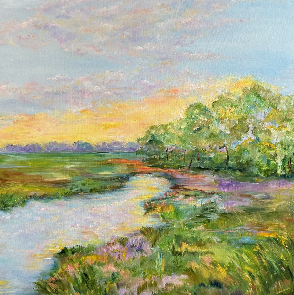 Impressionistic Landscape Oil Painting By Oleksandra Ievseieva, 32 X 32", Easy Breath 1, Original Artwork