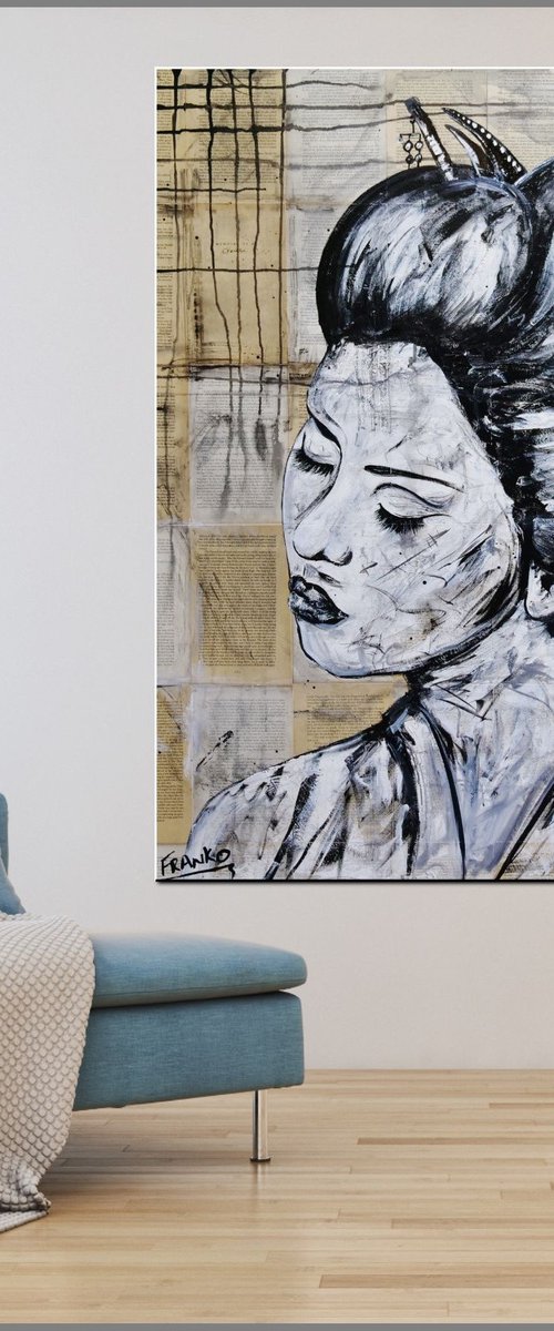Geisha Study #3 120cm x 100cm Geisha Book Page Urban Pop Art by Franko