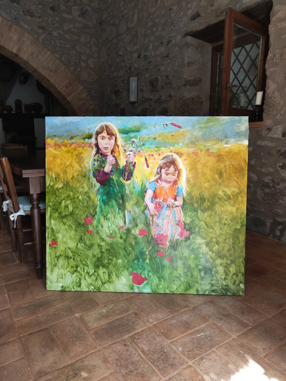 "Two Sisters on the poppy field " by Olga Tsarkova