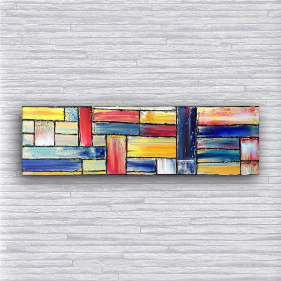 "Candy Crush" - Original PMS Abstract Oil Painting On Reclaimed Wood - 26" x 7.5"