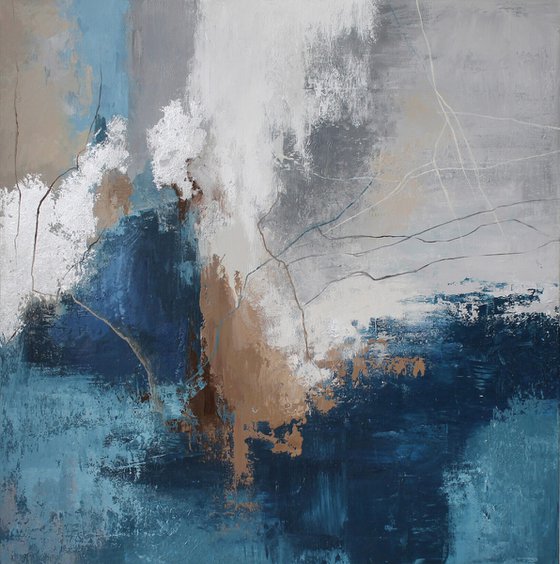 "Wave 2" Navy gray abstract acrylic art
