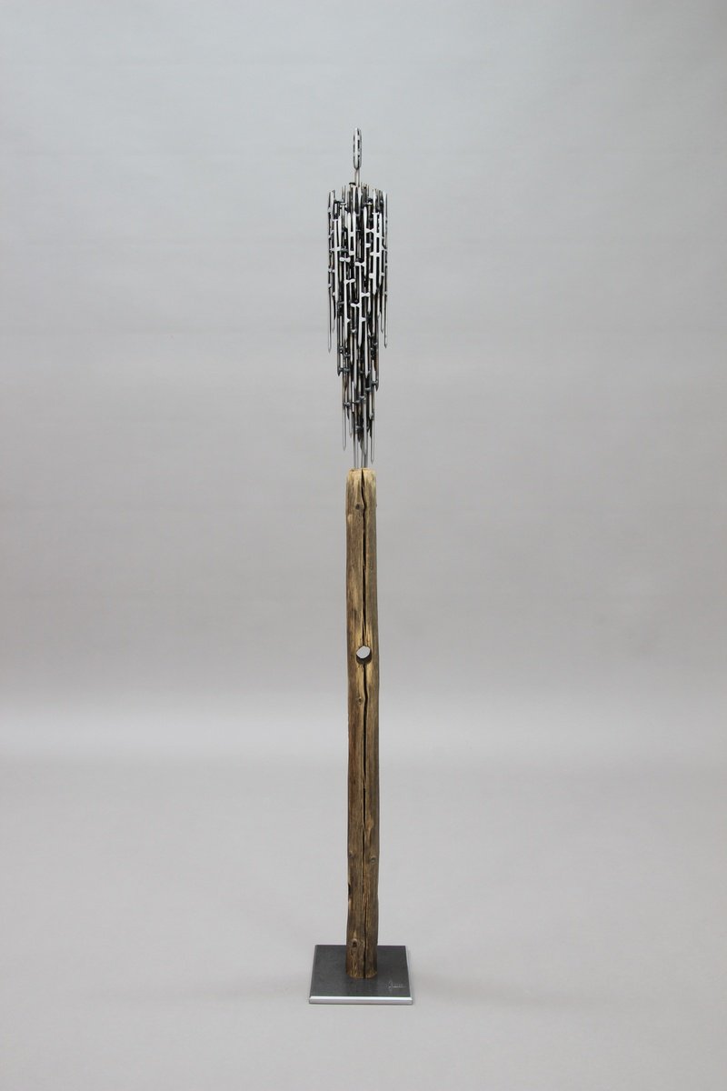 Portrait Wood Sculpture By Manfred Hellweger, 5 X 42", Human Nails Xx, Original Artwork