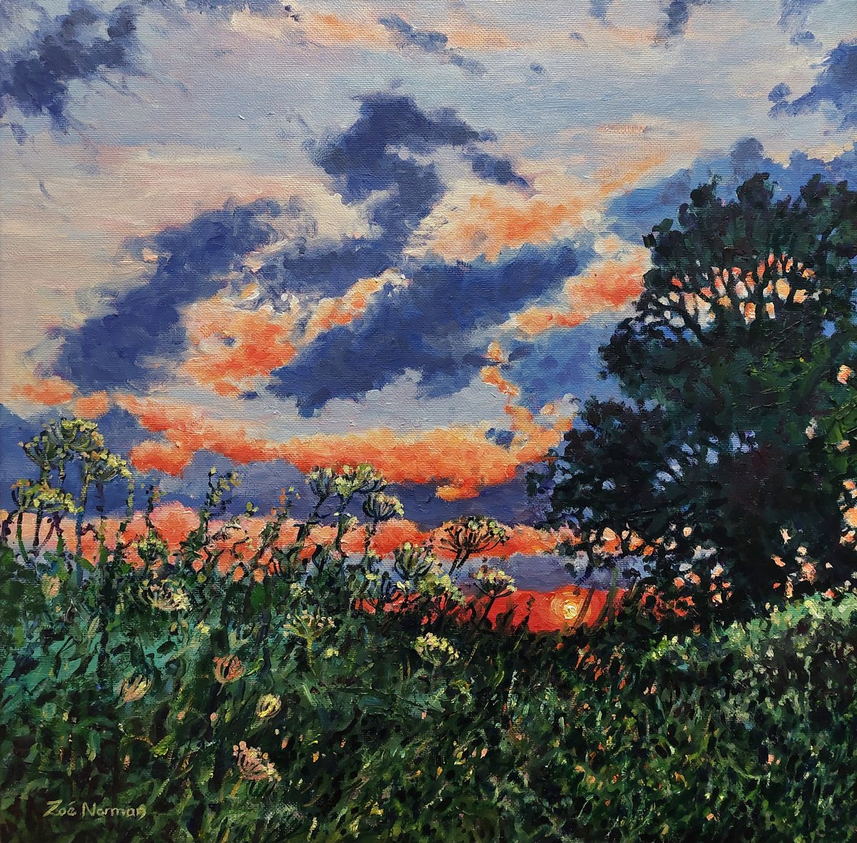 Evening Light - Sunset By Zoe Elizabeth Norman, 16 X 16, Artwork For Sale On Artfinder