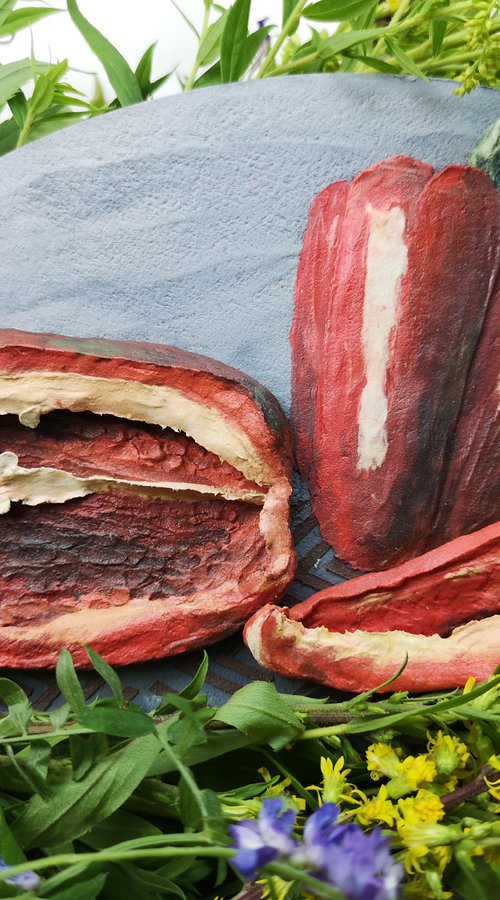 Sweet red pepper on a dark background-a delicious bas-relief for the kitchen 13, 5x20x4 cm. by Irina Stepanova