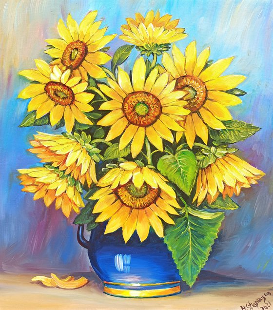 Sunflowers (50x60cm, oil painting, ready to hang)