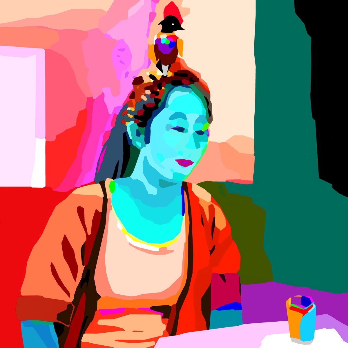Impressionistic Giclee Print , Girl With Bird By Alejos, 17 X 17, Artwork For Sale On Artfinder
