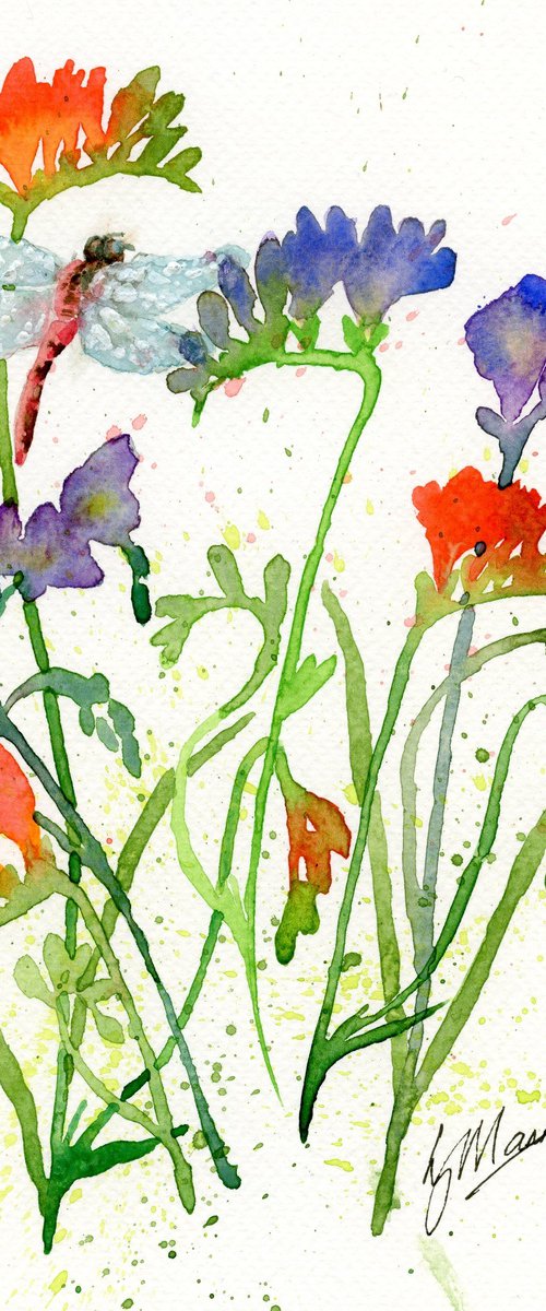 Freesias and Dragonfly by Lisa Mann