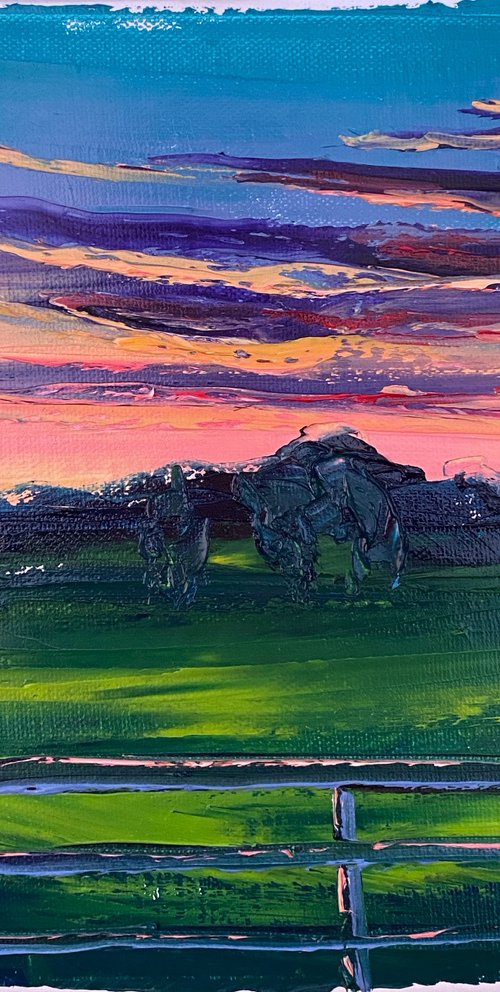 Sunset at meadow. Plein air by Dmitry Fedorov