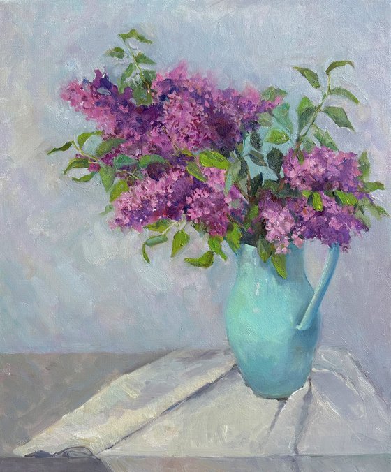 Lilac in a turquoise jug