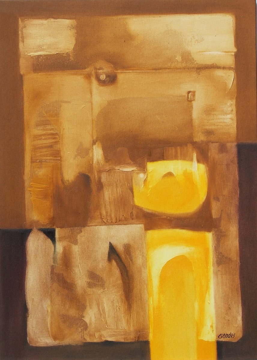 Expressive Abstract Oil Painting By Csaba Csendes, 20 X 28, Mud And Gold, Original Artwork