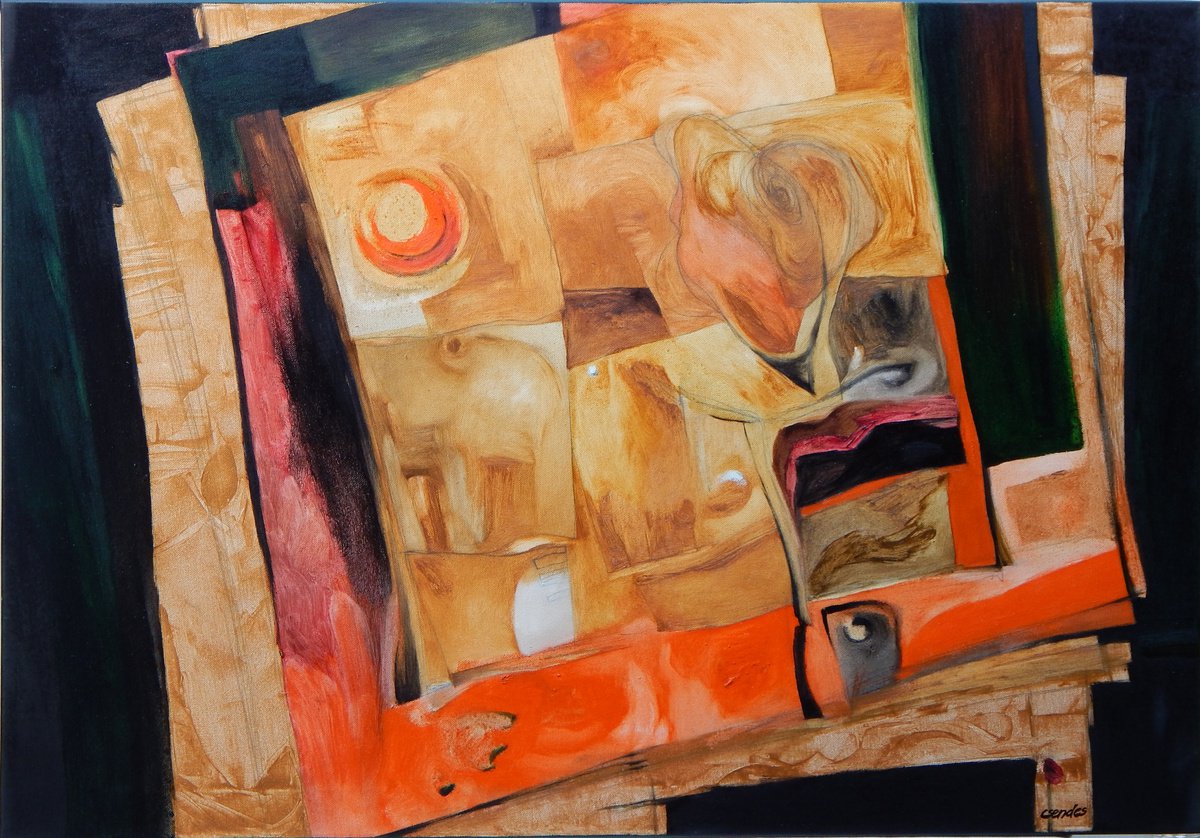 Expressive Abstract Oil Painting By Csaba Csendes, 39 X 28, Tale Of The Table., Original Artwork