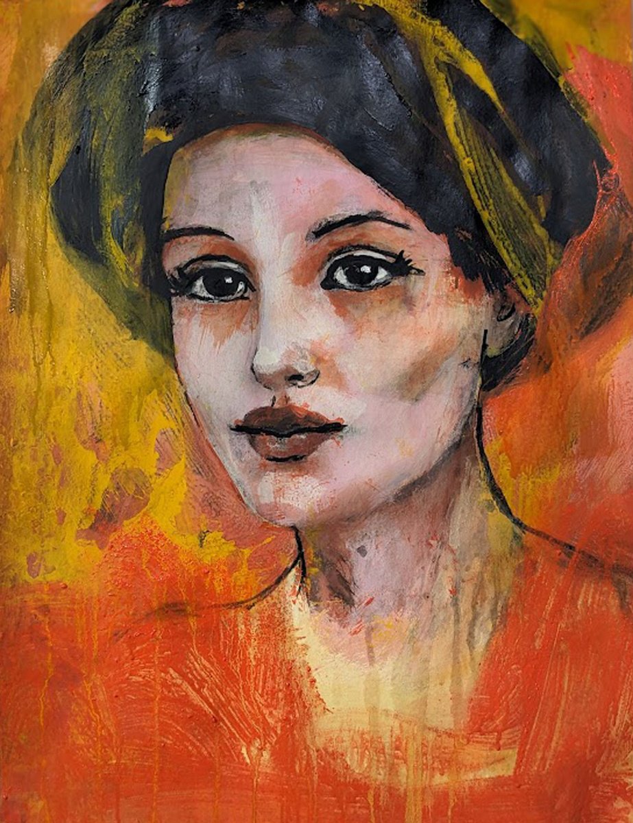 Portrait Acrylic Painting By Richard Kuhn, 20 X 26", Girls On Paper 0711_23, Original Artwork