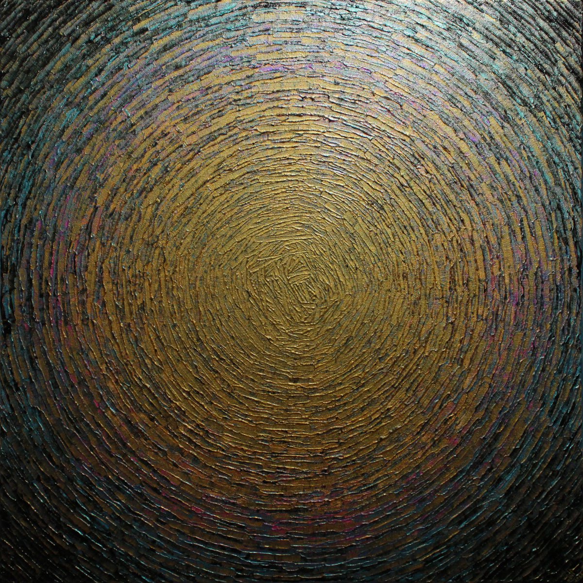 Abstract Acrylic Painting By Jonathan Pradillon, 24 X 24, Iri. Blue Pink Gold Shine, Original Artwork