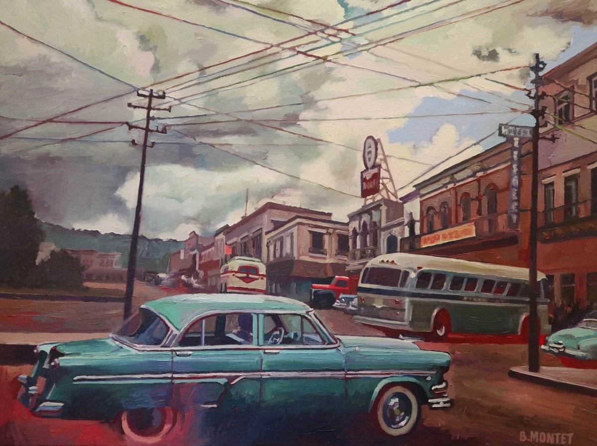 Photorealistic Cityscapes Oil Painting By Benoit Montet, 34 X 26, Somewhere, Original Artwork