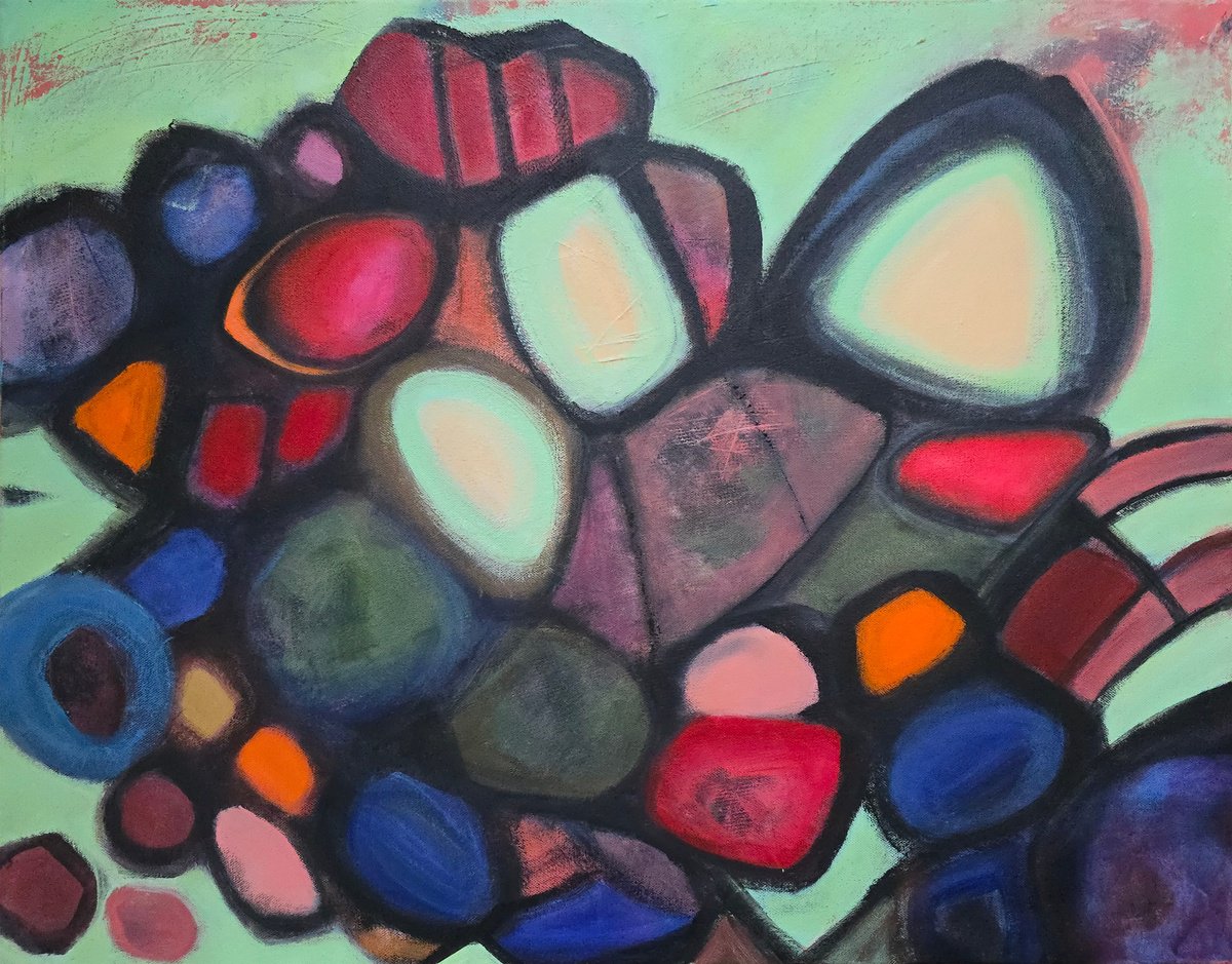 Organic Abstract Acrylic Painting By Faith Patterson, 28 X 22, Gathering, Original Artwork