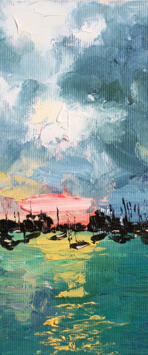 Sunset in the Harbour / FROM MY A SERIES OF MINI WORKS LANDSCAPE / ORIGINAL PAINTING by Salana Art