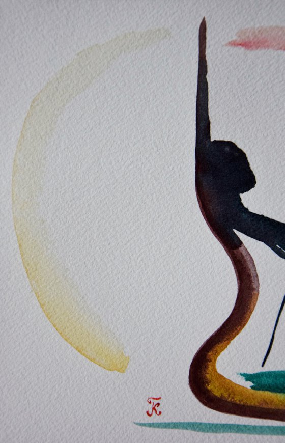 Yoga wall art, abstract female watercolor painting, woman home decor