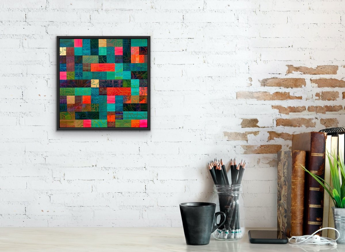 Geometric Abstract Acrylic Painting By Christine Harrison, 19 X 19, Ignite Ii, Original Artwork