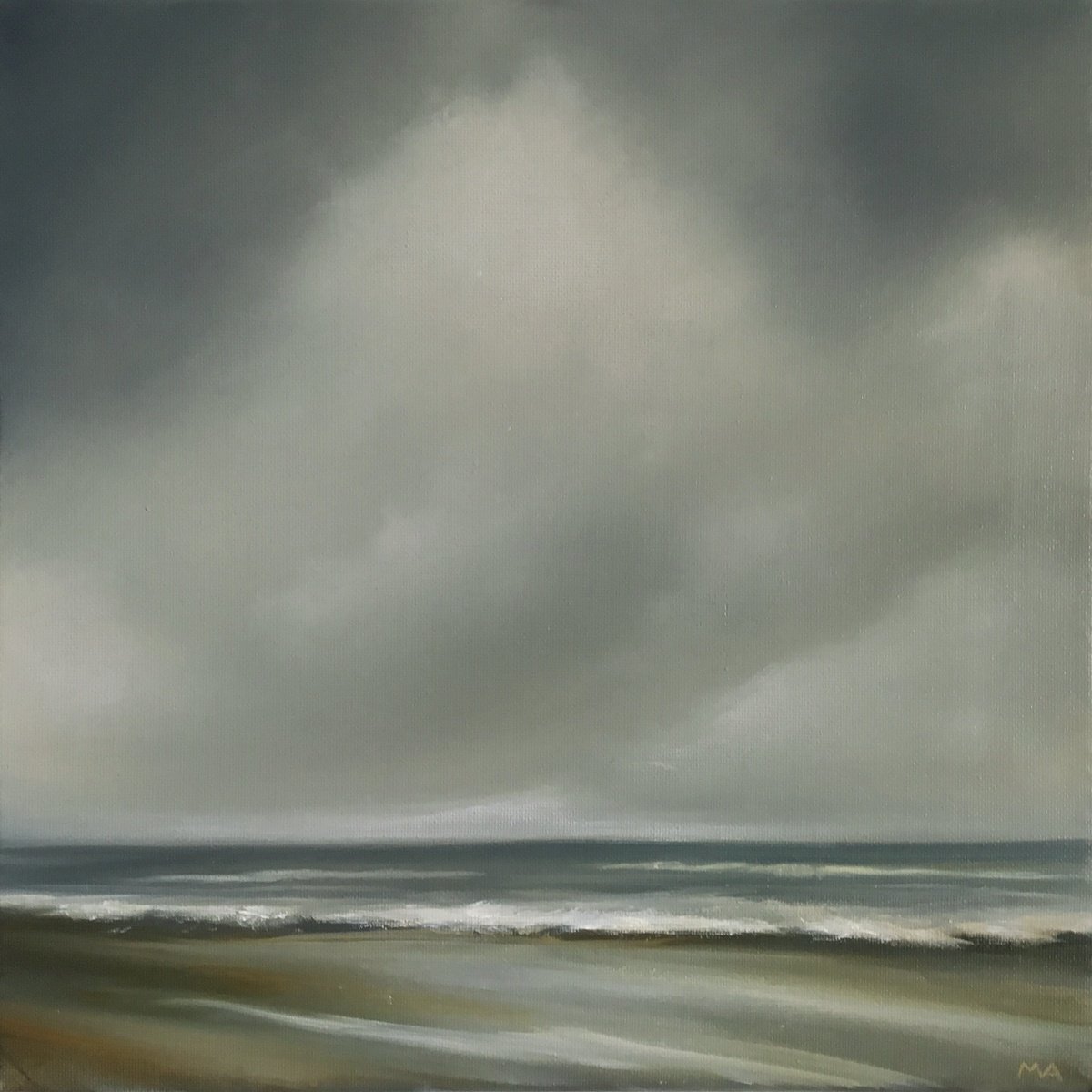 Abstract Landscape Oil Painting By Mullo Art, 12 X 12", Where Worlds Meet, Original Artwork