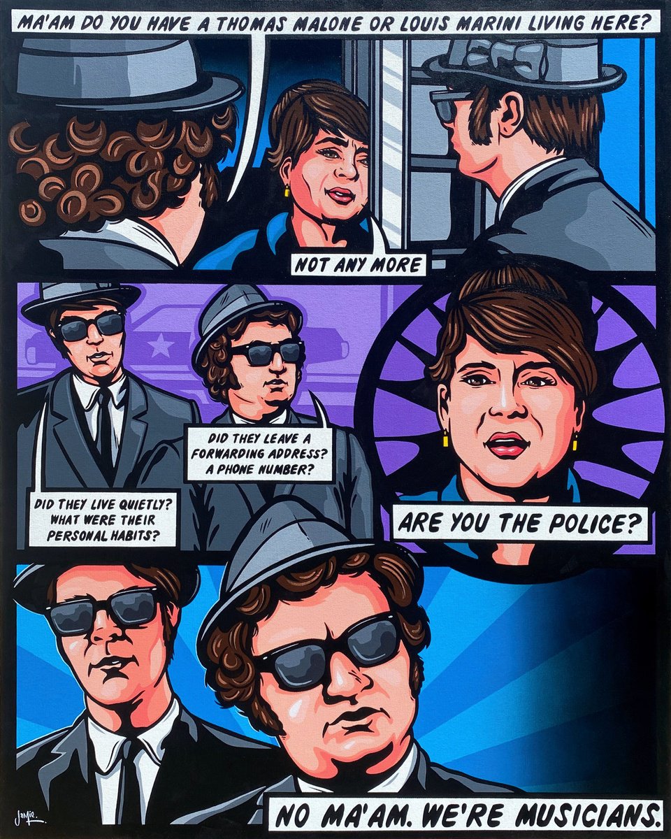 Urban And Pop Portrait Acrylic Painting By Jamie Lee, 31 X 39, Blues Brothers No Ma