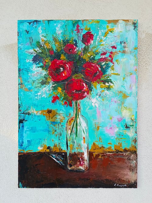 Red Poppy Flowers in vase by Evgenia Smirnova