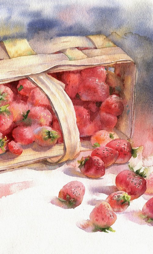 Ukrainian watercolour. Strawberries in a basket by Nina Zakharova