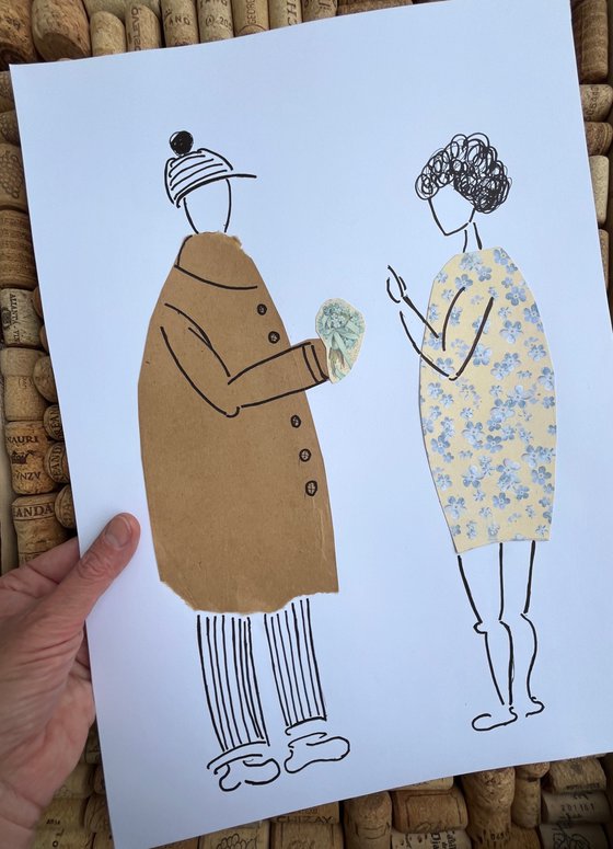 Couple original paper collage
