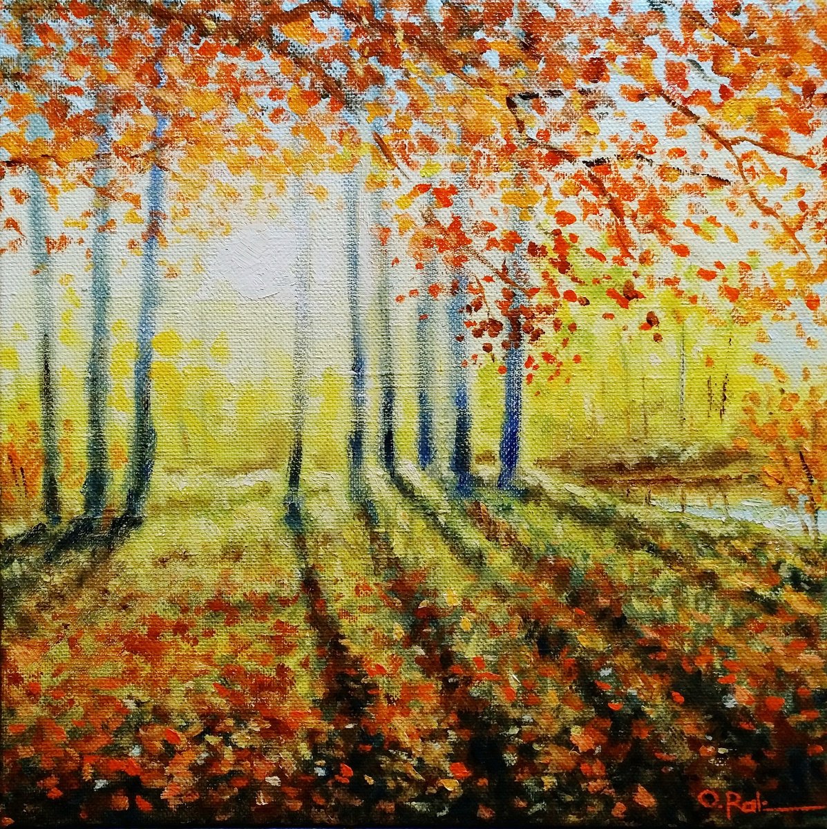 Impressionistic Landscape Oil Painting By Oleh Rak, 20 X 20", Sunny October, Original Artwork