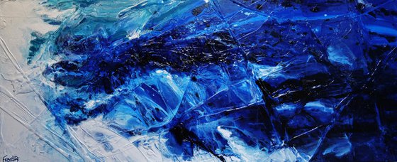 Fractured 240cm x 100cm Blue White Abstract Art