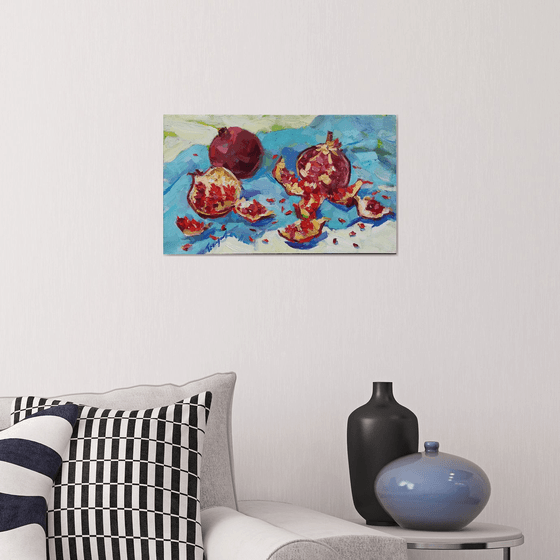 pomegranate on blue