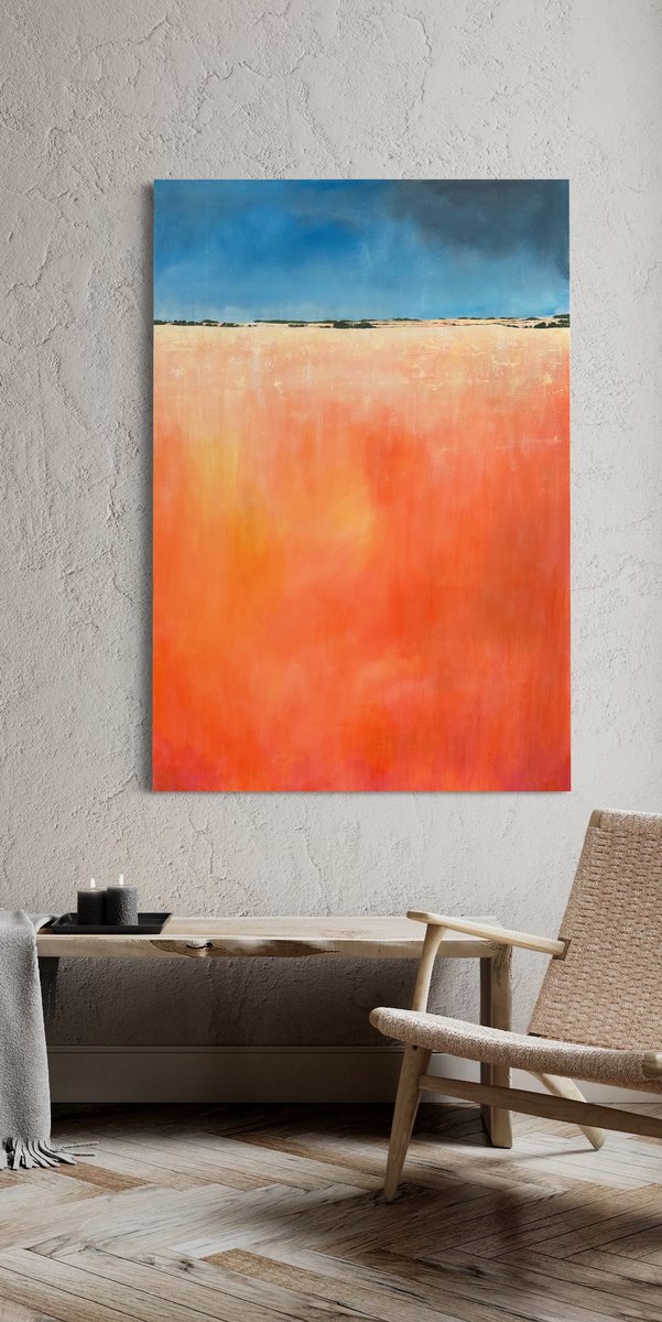 Impressionistic Landscape Acrylic Painting By Catherine Winget, 39 X 59, Summer Meadows 7 Flitcham, Norfolk, England., Artfinder