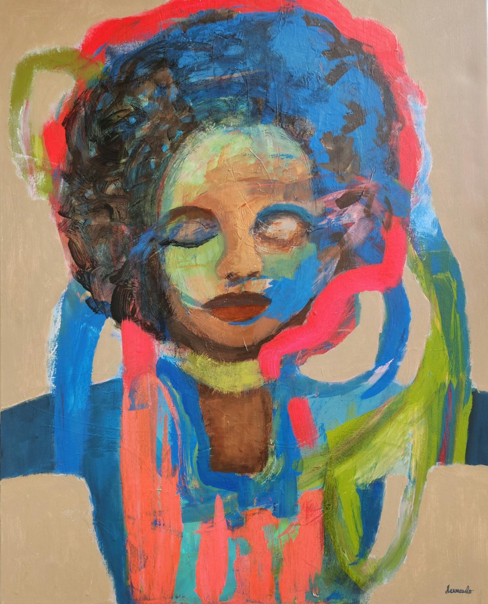 Expressive Portrait Acrylic Painting By Donna Ceraulo, 24 X 30, Celestine, Original Artwork