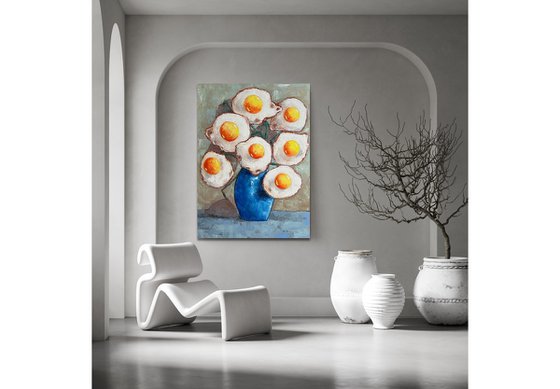 Egg flowers in blue vase