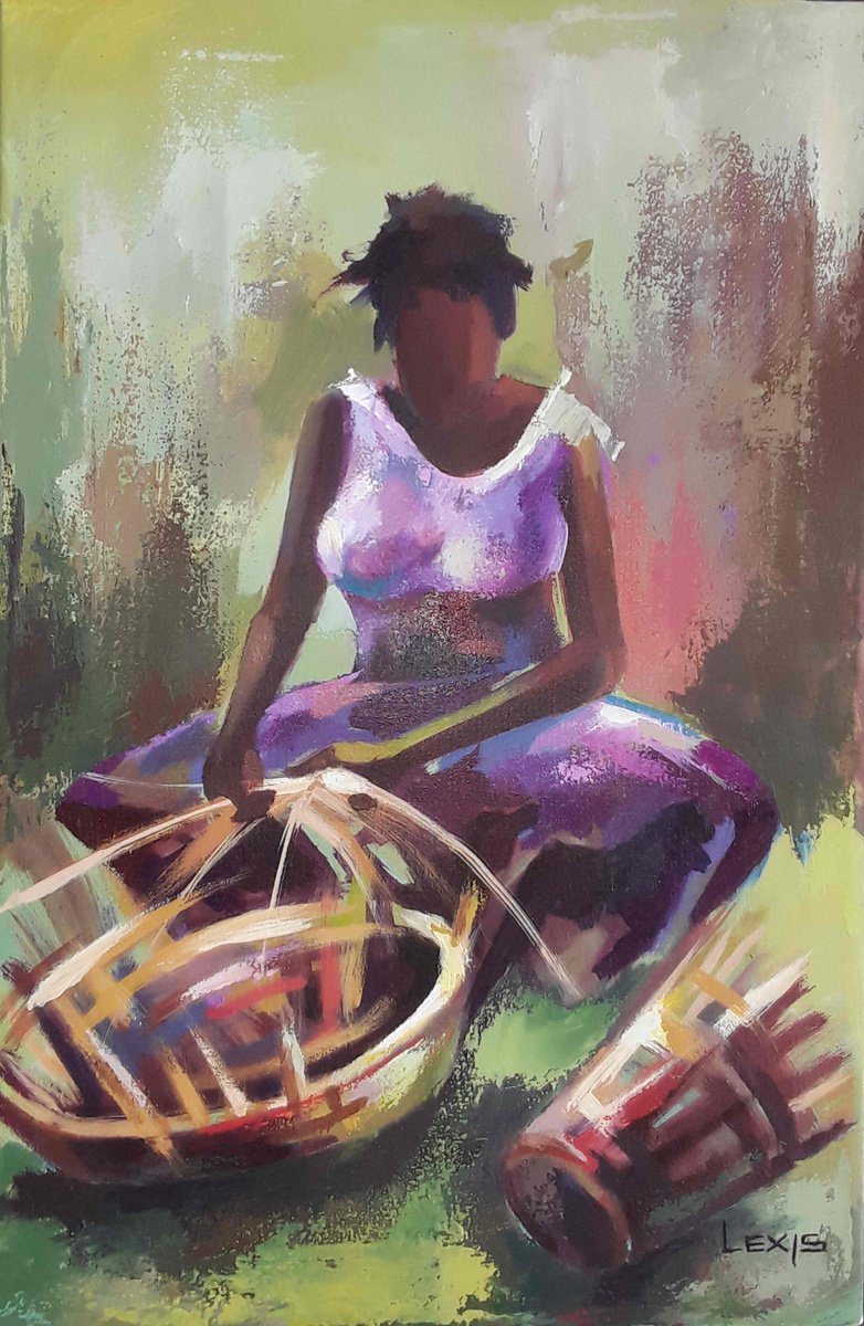 The Basket Weaver, African Basket By Alex Mensah, 13 X 20, Artwork For Sale On Artfinder