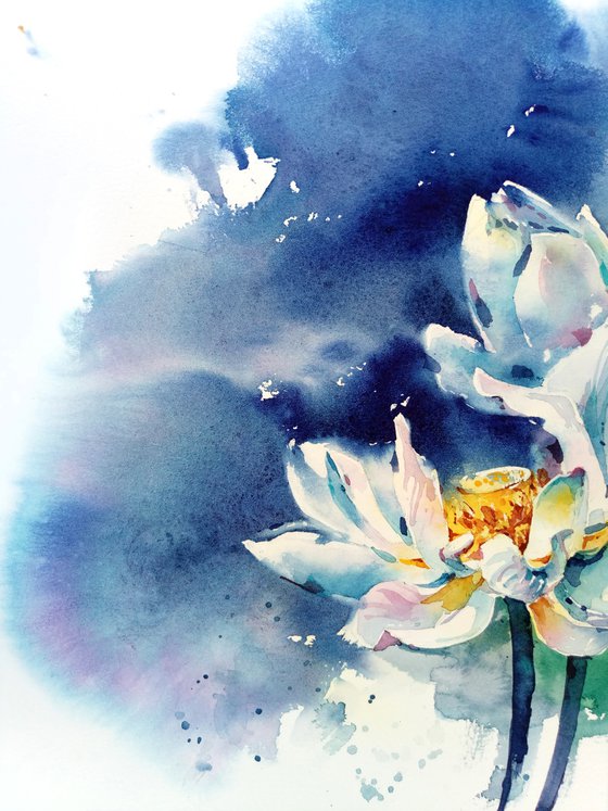 Original watercolor painting "Lotus - the flower of life"