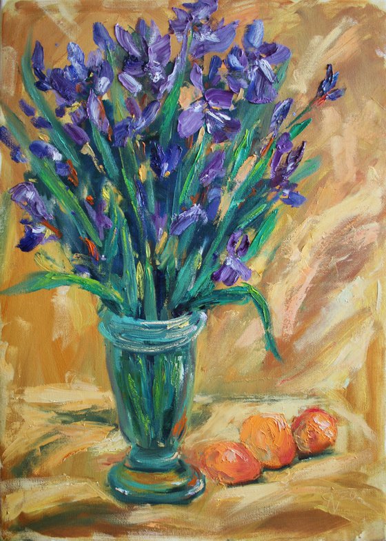 Irises and Apricots /  ORIGINAL PAINTING