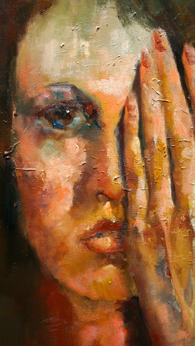 Impressionistic Portrait Oil Painting By Pavel Filin, 30 X 35", Insomnia, Original Artwork