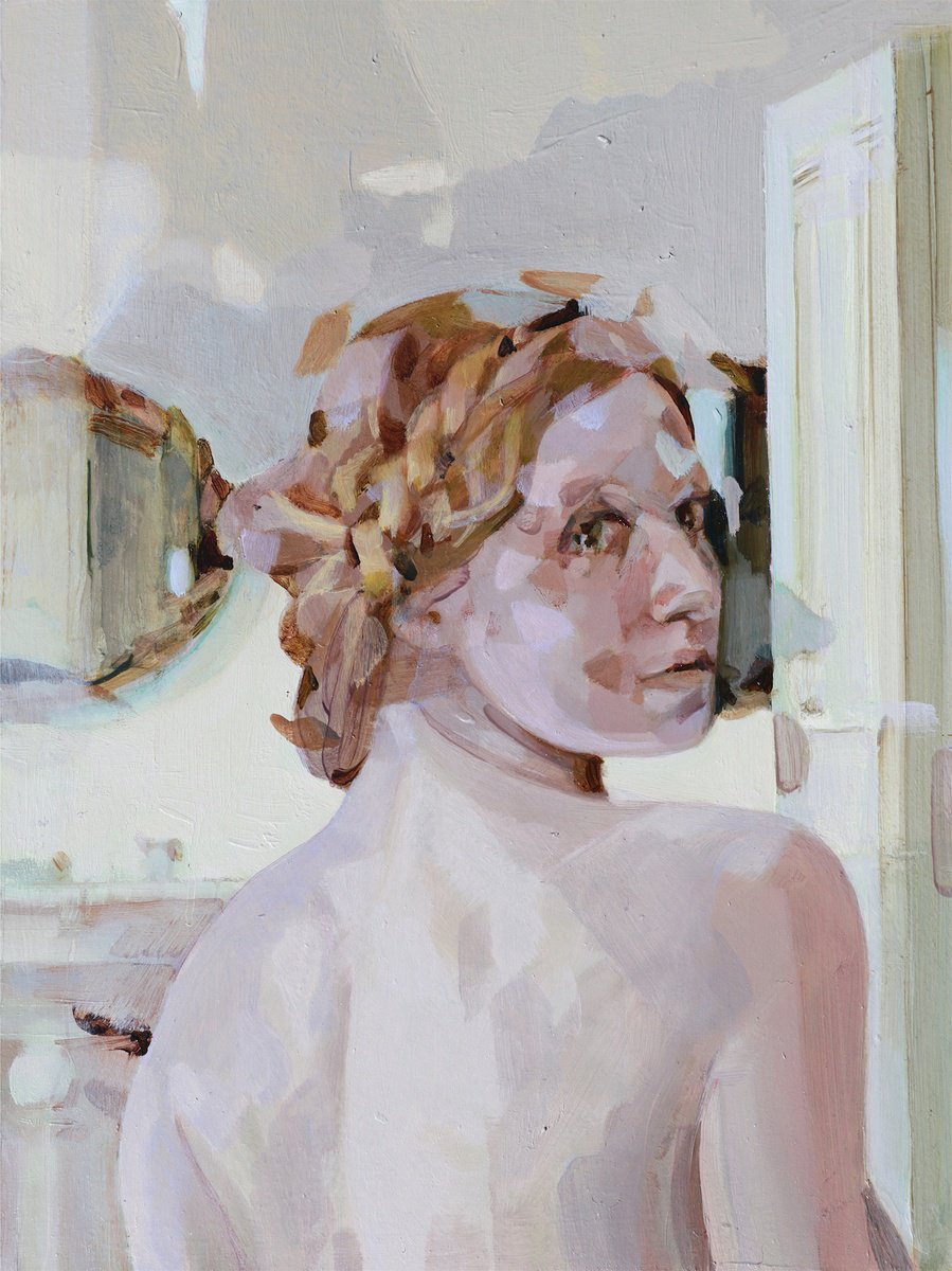 Impressionistic Portrait Oil Painting By Melinda Matyas, 9 X 12", Bathroom Reflection, Original Artwork