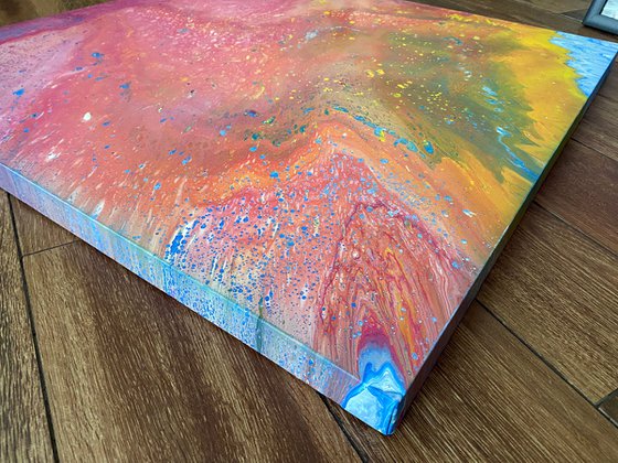 "Cosmic Bubblescape" - Original Abstract PMS Fluid Acrylic Painting on Deep Canvas - 30 x 30 inches