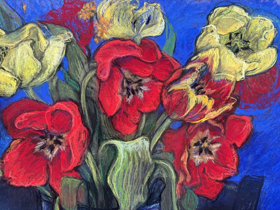 Tulips with Cobalt Blue