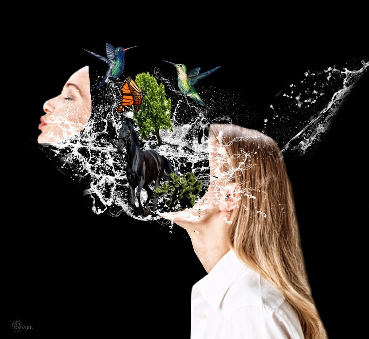 Graphic Portrait Photograph By Bojan Jevtic, 35 X 32, In Your Head, Original Artwork