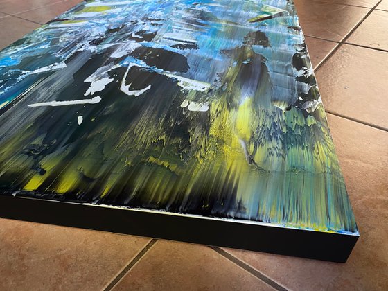 Soul Searching - Original PMS Abstract Acrylic Painting Diptych On Recycled Wood and Wooden Desk Panels - 55" x 54"