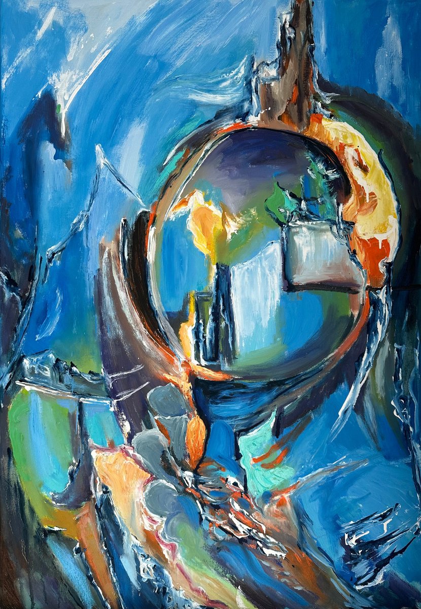 Abstract Oil Painting By Olga Mcnamara Biennaleartist, 28 X 39", Refraction, Original Artwork