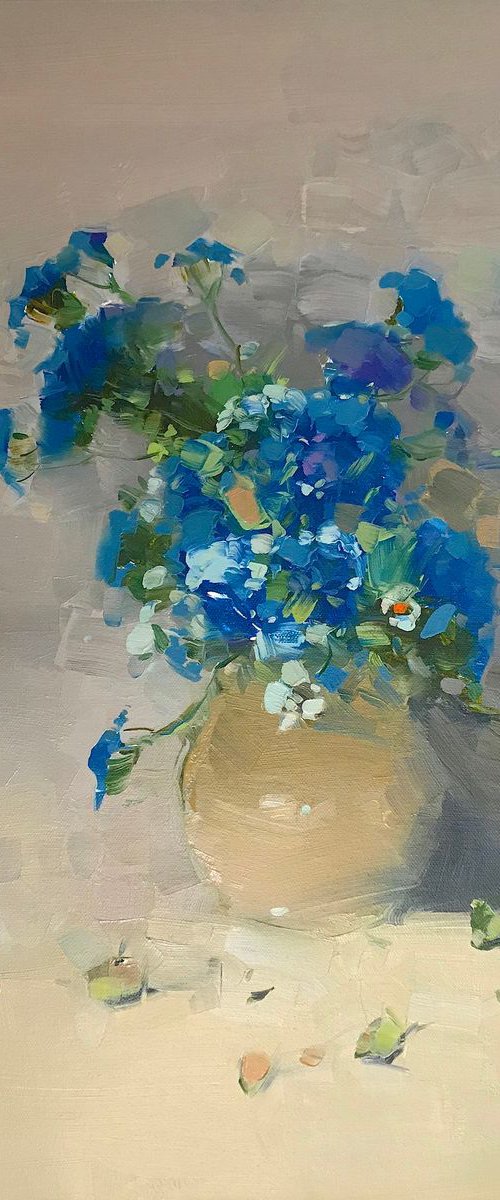 Vase of Flowers, Oil painting, One of a kind, Handmade artwork by Vahe Yeremyan
