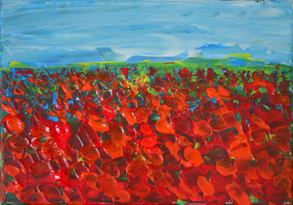 Field of Poppies - Palette knife Modern abstract landscape by Misty Lady - M. Nierobisz