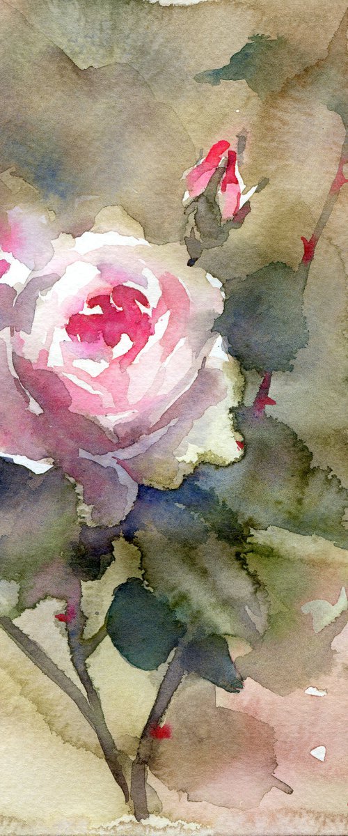 Watercolor rose Garden Nature gift by Yulia Evsyukova