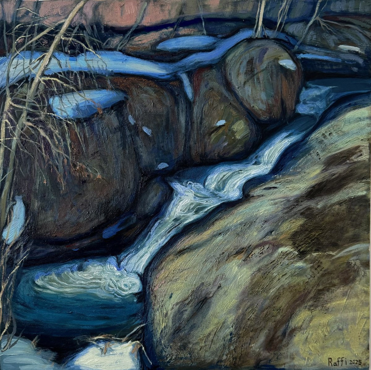 Expressive Landscape Oil Painting By Raffi Ghazaryan, 21 X 21",